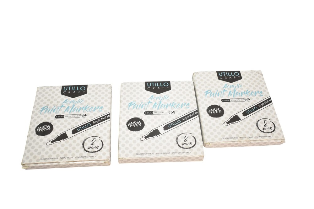 UTILLO CRAFT Acrylic Paint Markers White 2-3mm Medium Tip Lot Of 3 8-Pack