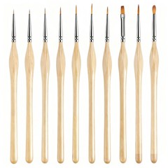 Paint Brushes Set Of 10, For Acrylic Oil Figurine Nail Art, Wood Handle
