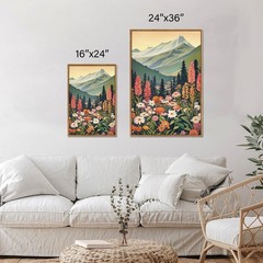Tinonedraw Mountain Wildflower Framed Canvas Wall Art Set, Boho Mountains Lan…