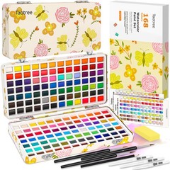 168 Colors Watercolor Paint Set Travel Kit 3 Brushes Craft Drawing Art Supply