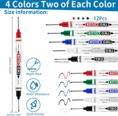 12 PCS Long Head Deep Hole Marker Pens,20Mm Long Nib Marker, Longs Nose Markers,