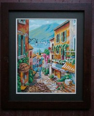 LARGE PAINT BY NUMBER 28 x 24″ Cafe Street Scene Lake MOUNTAIN handmade