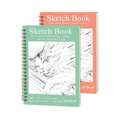 2 Hardcover Sketchbooks, 7.5×5.1″ Spiral, 100GSM, 50 Sheets Ea, Pink & Green