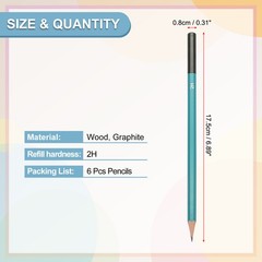 2H Drawing Pencils, 6PCS, Hexagonal , Black Refill, Green/Black Pole