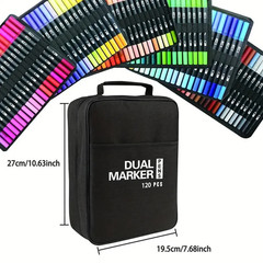 120 Colour Brush Dual Tip Art Markers With Case