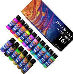 16 Color Iridescent Acrylic Paint Set 2oz Chameleon Shimmer Artist Craft Paint