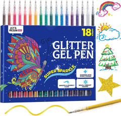 LET’S RESIN PAINT Glitter Gel Pens,18 Vibrant Colors Sparkle Gel Pen, Retractabl