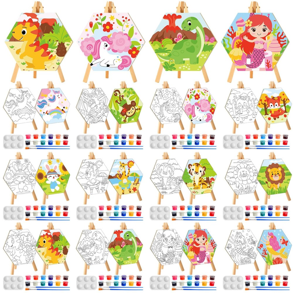 Watersay 12 Set Kids Pre Drawn Canvas For Painting Kit 12 Pcs 6 X 6 Animals
