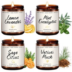Scented Candles Set | Candle for Home – 4 Pack 4 – 28 oz, Amber