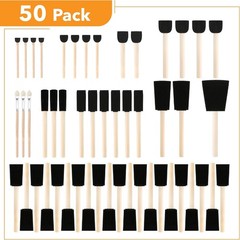 50pk Foam Paint Brushes Assorted Sizes 0.35″ to 2″ Wood Handle Sponge Brush Set