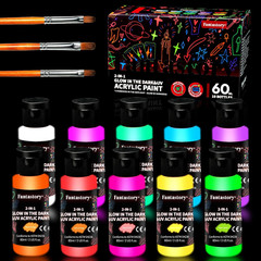 Fluorescent Glow in the Dark Paint,60Ml /2Fl Oz,Neon Colors Glow Acrylic Paints;