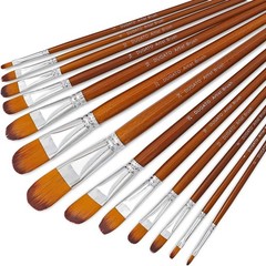DUGATO Artist Filbert Paint Brushes Set 13pcs, 13pcs Brush Set, Brown