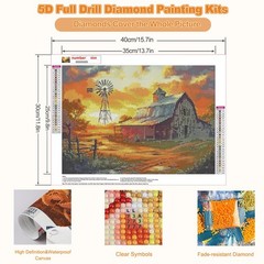 CEOVR Farmhouse Barn Diamond Art Kits for 12×16 inches, WX10003-Yellow,brown