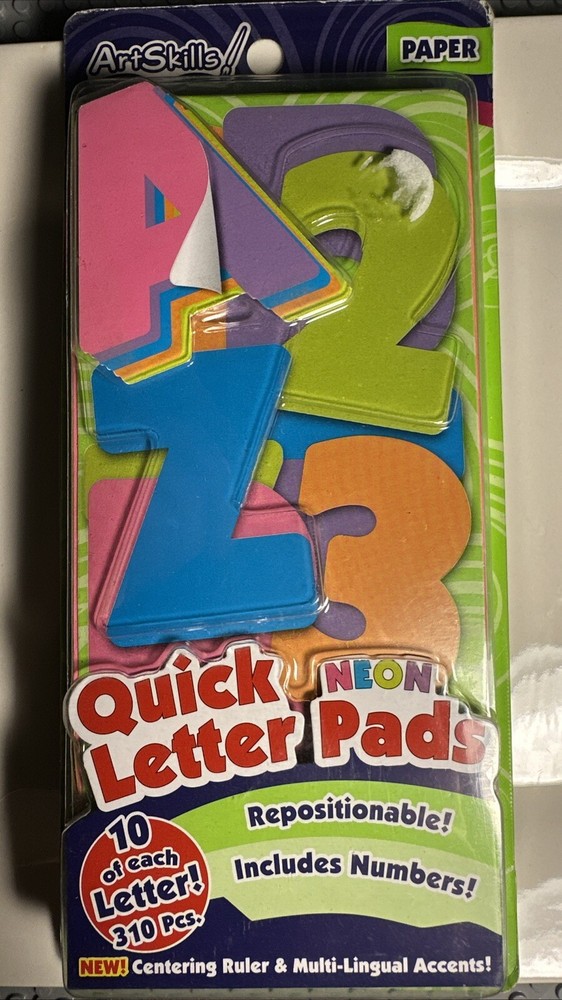 New Artskills! Quick Letter & Number Pads, Neon, Repositionable