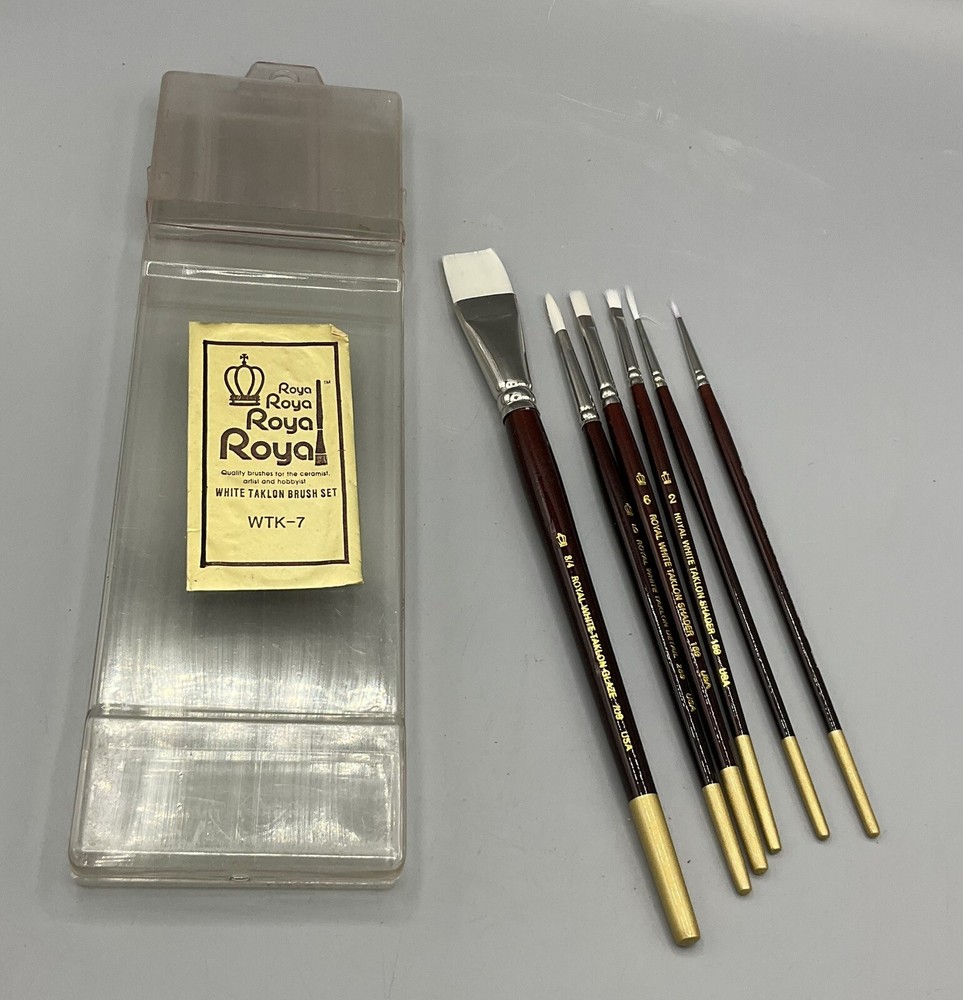 6 Royal White Taklon Hardwood Handle Paint Brush Lot 159, 259, 599, & 709 USA