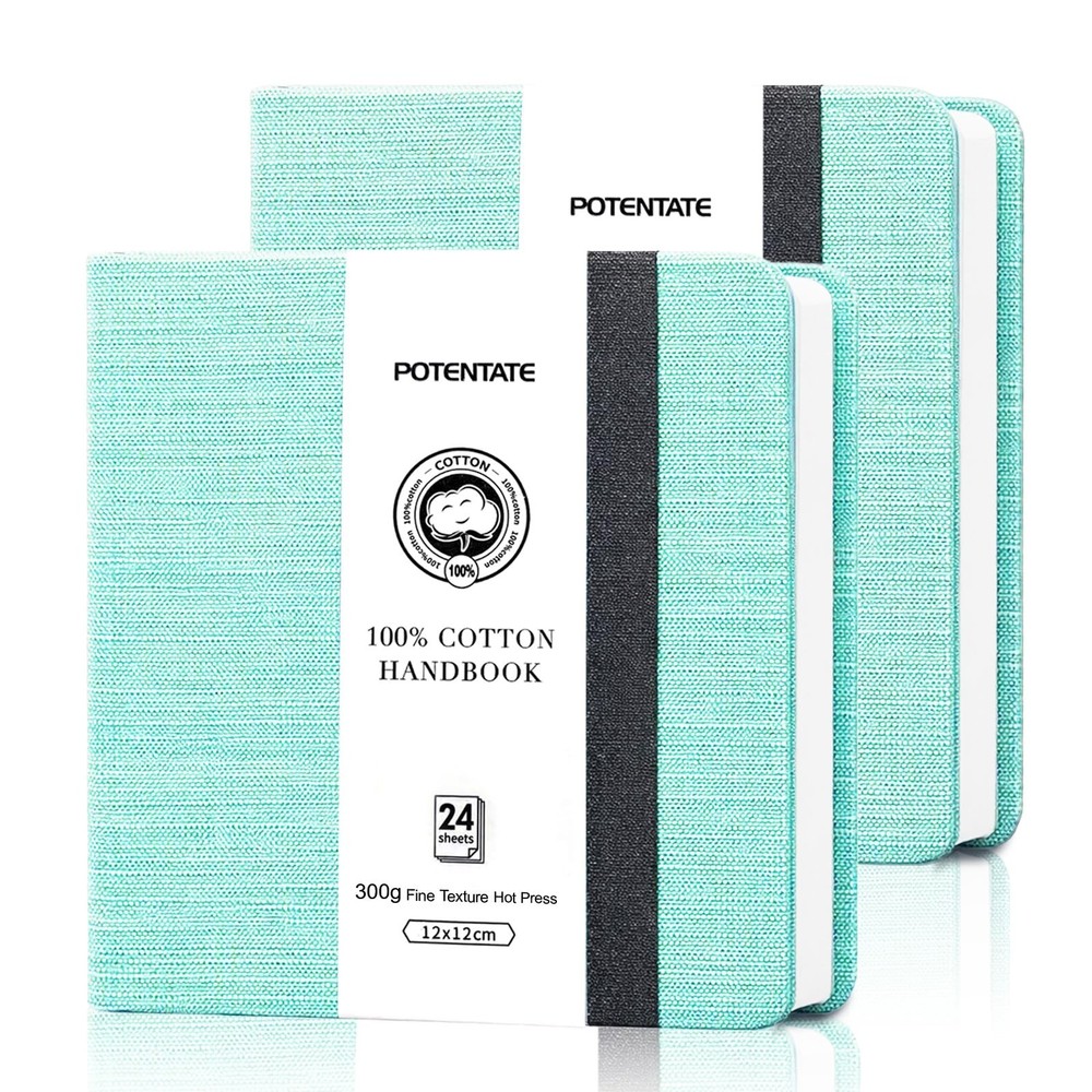 2 PCS 4.7×4.7 Inch Watercolor Sketchbook Journal 140lb/300gsm Mint Green