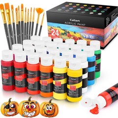 Acrylic Paint Set with 12 Brushes, 24 Colors Wood Craft Paints for Adults Kid…