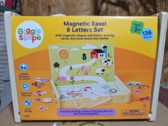 Gigglescape Magnetic Easel & Letters Set 136 Pieces Ages 3+ Wooden Box & Cards