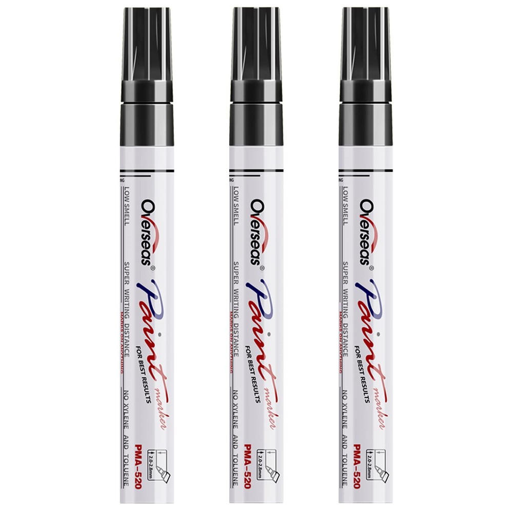 3-Pack Black Oil-Based Paint Markers Medium Tip Waterproof for Metal Wood Glass