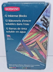NEW Derwent 12 Inktense Color Blocks w Tin 8mm Permanent Professional Ink Blocks