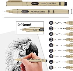 Precision Micro-Line Pens Set of 9 Black Micron Fineliner Ink Pens Waterproof