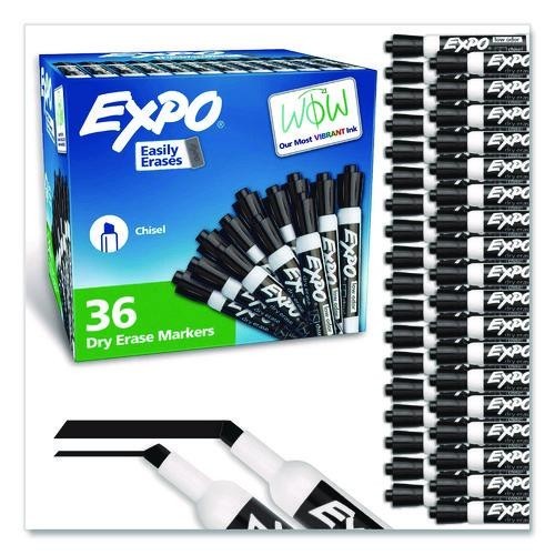 EXPO Low-Odor Dry-Erase Marker Value Pack, Broad Chisel Tip, Black, 36/Box