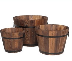 Outdoor Reinforced And Anticorrosive Wooden Pot Set Of Three
