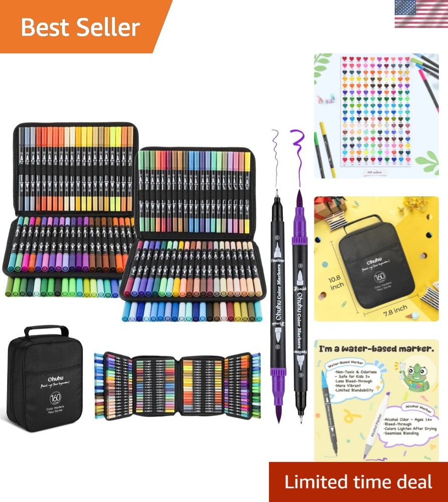 Non-Toxic Water-Based Dual Tip Markers for Coloring & Journaling – 160 Colors