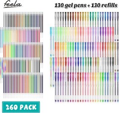 feela Gel Pens Set, 260 Pack 130 Colored 130 Colors With 130 Refills