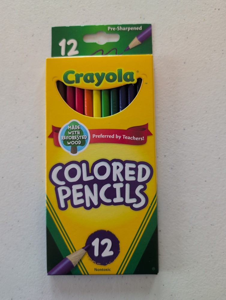 CRAYOLA COLORED PENCILS 12 COUNT PRE-SHARPENED NON-TOXIC