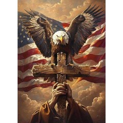 KTHOFCY 5D DIY US Flag Independence Day Eagle Cross 11.8 x 15.7 inches, Color