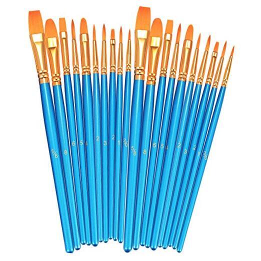 Paint Brushes Set 20 Pcs Round-Pointed Tip Paintbrushes Nylon Hair 2 Pack Blue