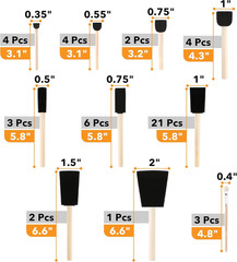 50 Pack Foam Paint Brushes 0.35″- 2″, Assorted Sizes, Foam Brushes for Painting