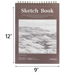 9″ x 12″ Top Spiral Sketch Pad – 100 Sheets 68lb/100gsm Drawing Paper, 2 Pack