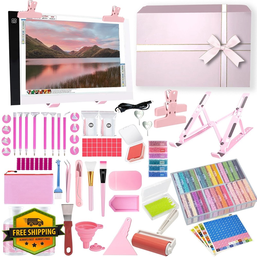 Qlonry Diamond Painting Tool Kit A4 LED Pad Pink 01A4