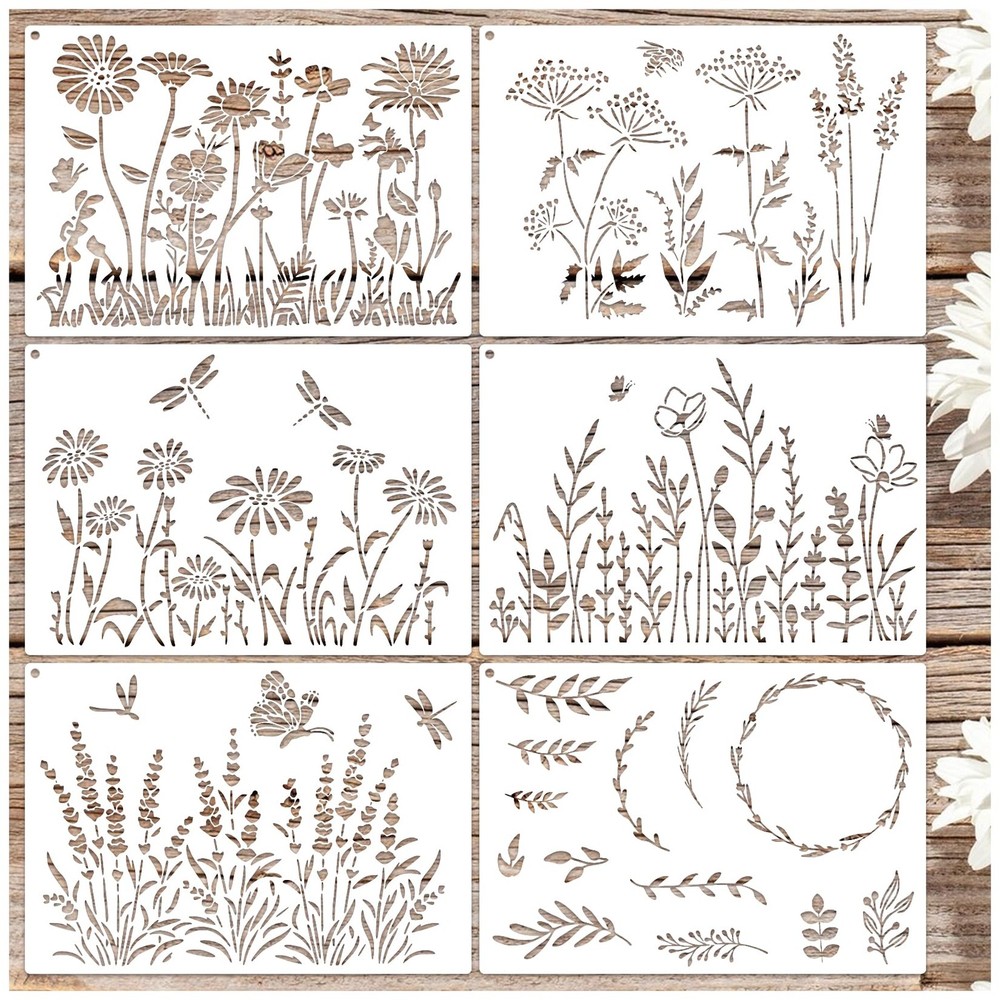 Large Flower Stencils for Painting on Walls Fence – 16×11 Inches large, white