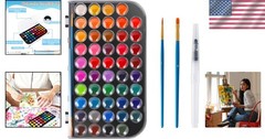 Deluxe 48 Color Washable Watercolor Paint Set with Brush and Palette for Artists