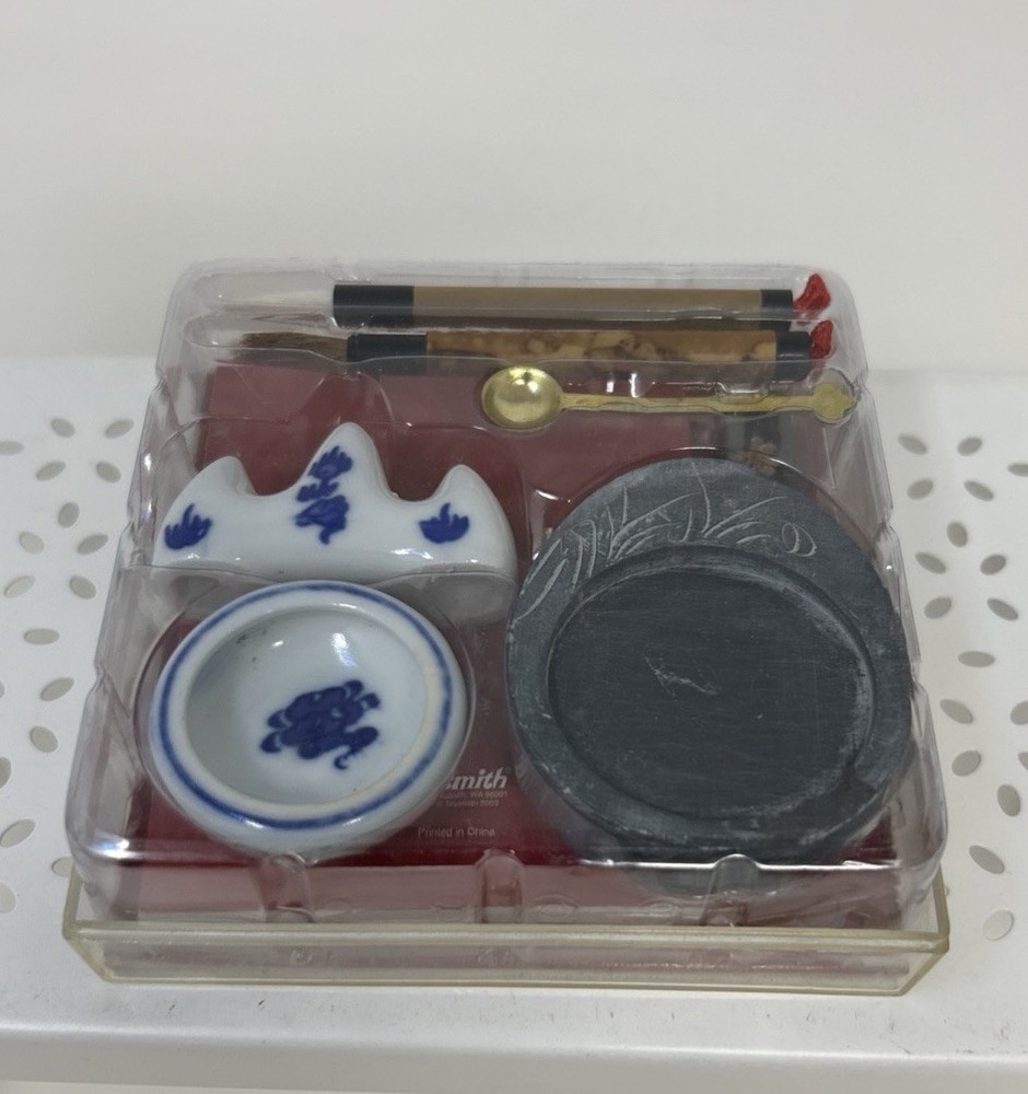 Open Box Calligraphy (Shodo) Tool Set Ceramic Inkstone Brush Paperweight