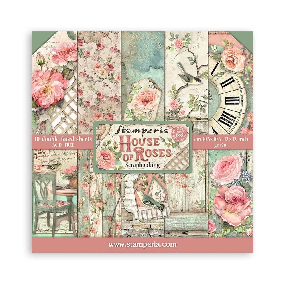 STAMPERIA INTERNATIONAL, KFT PAPER PAD 12X12 10PK HOUSE ROSE, 30.5 x 30.5 (12…