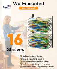 Wall Mount Art Drying Rack, 16 Removable Shelves Metal Paint Drying Rack, Space-