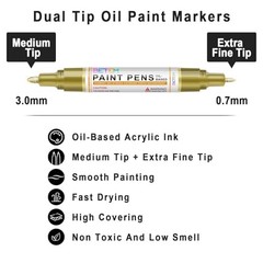 Oil Based Paint Markers, Dual Tip Paint Pens(0.7mm & 3mm), 2 Gold & 2 Sliver