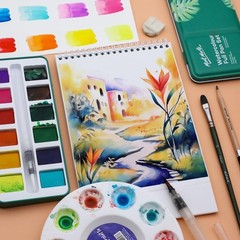 Mont Marte Watercolor Set Full Pan 12 Count (Pack of 1), 12 Basic Color