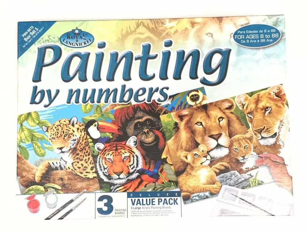 15 X 11” Vtg Paint By Number Kit Deluxe Pack Safari Animals 3 Painting Boards Lg