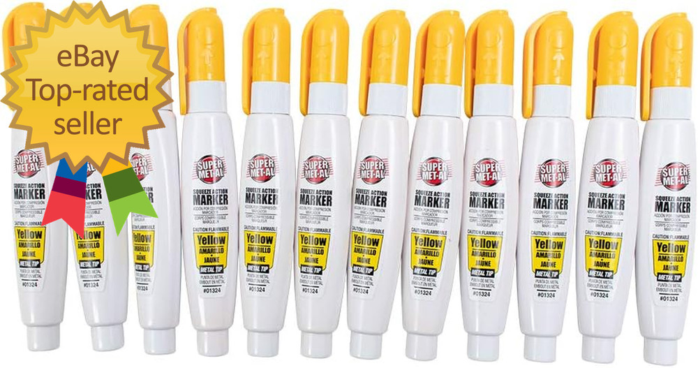 12 Pc Set Yellow Fine Tip Pump Squeeze Super Met-Al Paint Marker Pen Metal Stone