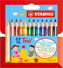 Triangular Coloring Pencil Trio Thick Short – Pack of 12 – Assorted Colors