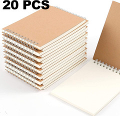 20 PCS A6 Size Top Spiral Bound Sketch Notebooks, Blank Kraft Brown Cardboard Co