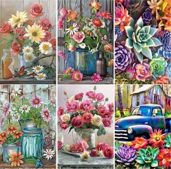 EWJRNSF 6 Pack Diamond Painting Kit Full 11.8 x 15.7 inches, C 6 Flowers