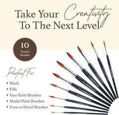 – 10-Piece round Paint Brush Set, Large and Small Paint Brushes for Acrylic Pain