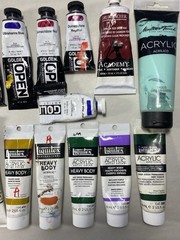 25 Used Tubes Artist Acrylic Paint Liquitex Grumbacher Golden Utrecht Many Color