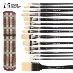 Natural Bristle Professional Paintbrushes Set | 15PCS Long Handled Paint Brushes